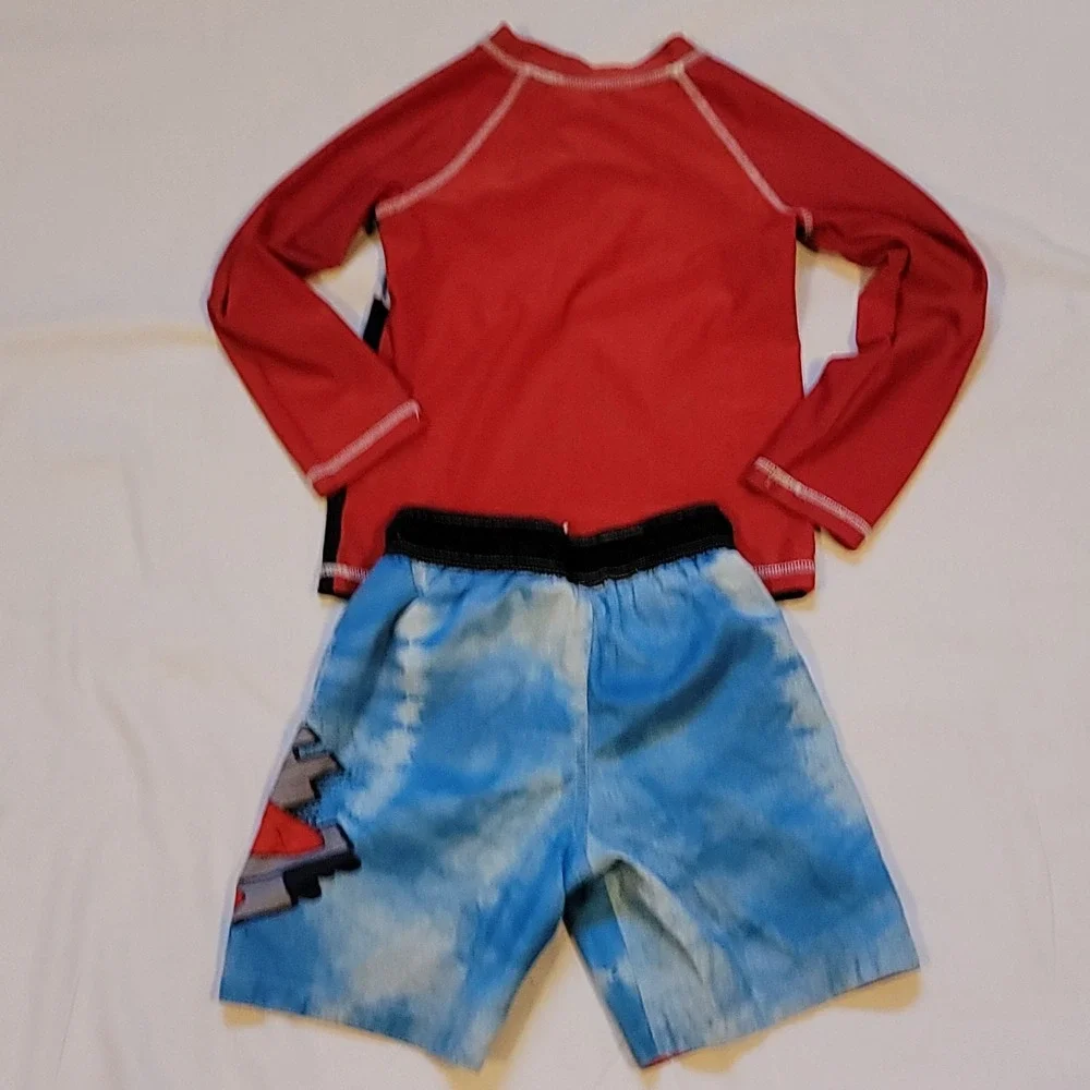 Spiderman Boys 4T Swimsuit Swim Trunks/L/S Rash Guard Shirt/Baseball Cap Spidey